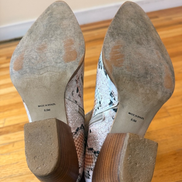 Leather Snakeskin Print Multicolour Heeled Ankle Boots - Picture 7 of 11